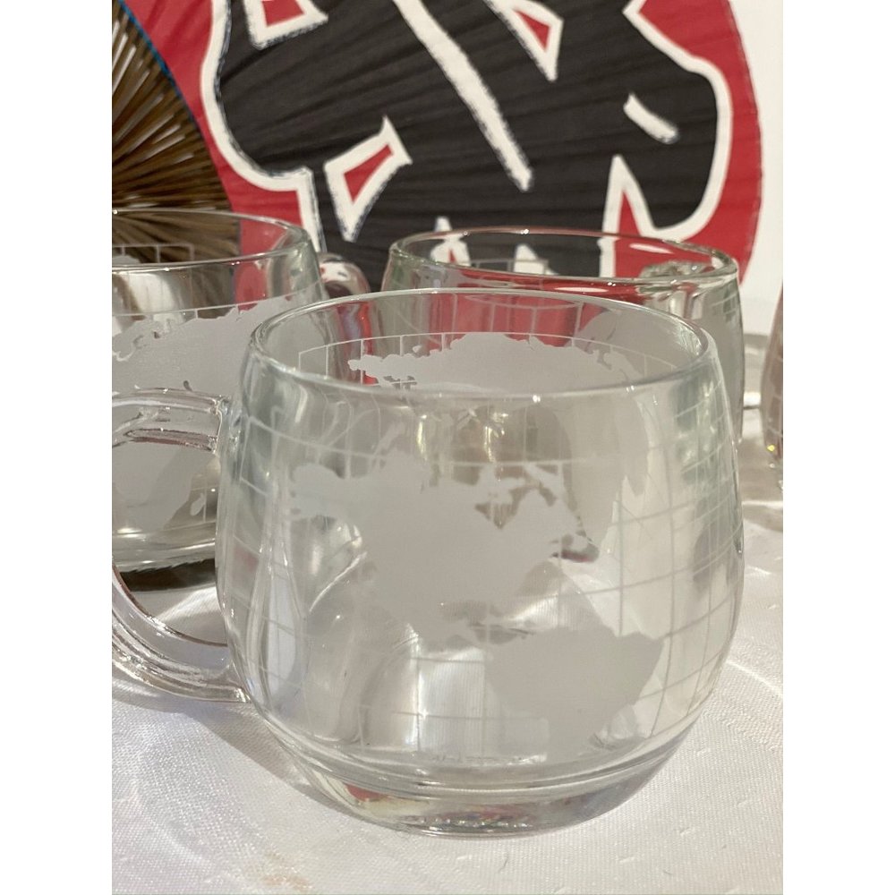 Vintage Nestle World Globe Map 2 Glass Mugs